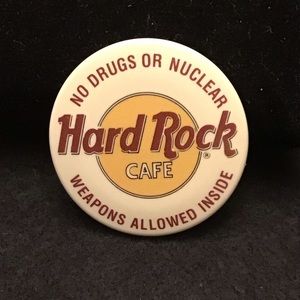 VINTAGE HARD ROCK CAFÉ PIN BUTTON NO DRUGS OR NUCLEAR WEAPONS ALLOWED IN…